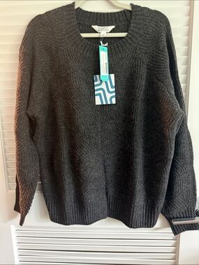 Market & Spruce Dark Charcoal Ribbed Crew Sweater